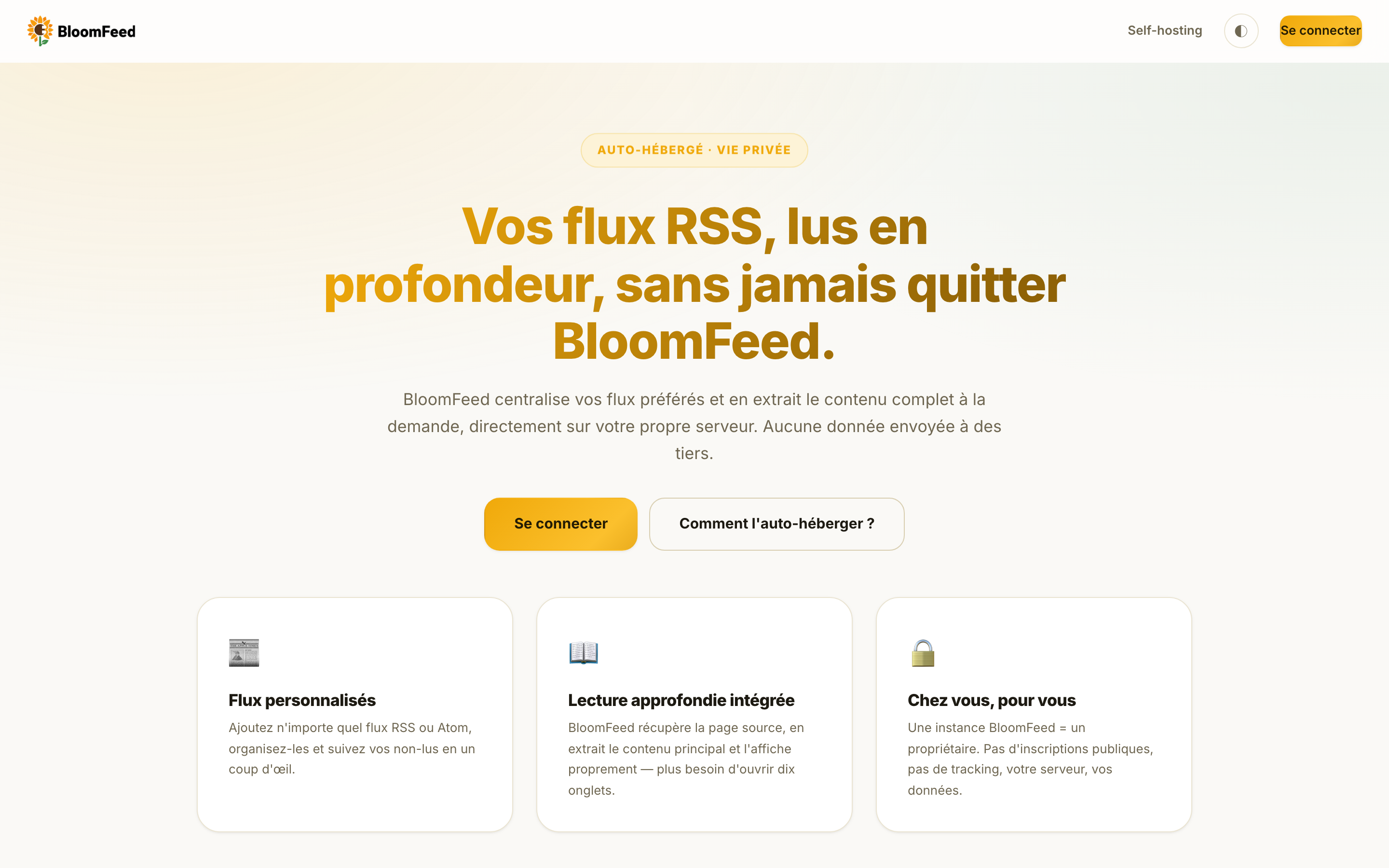 Page d'accueil de BloomFeed