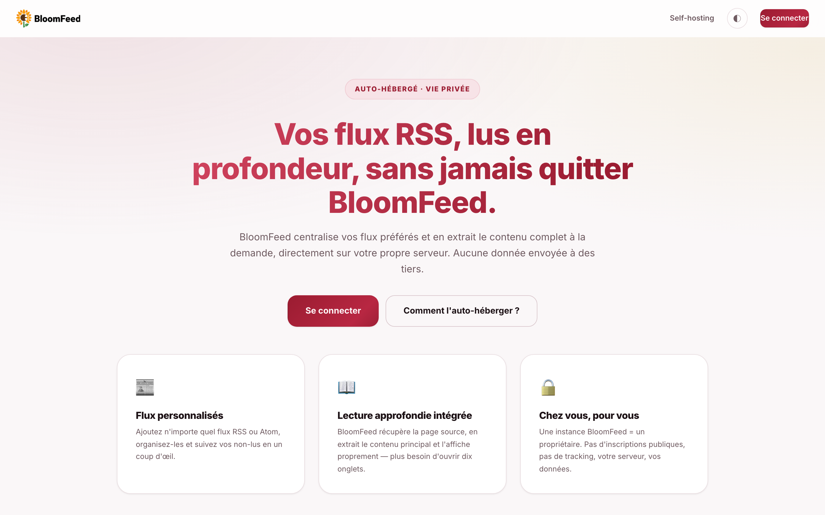 Page d'accueil de BloomFeed